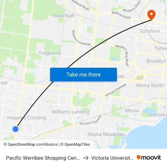 Pacific Werribee Shopping Centre/Derrimut Rd to Victoria University (Sunshine Campus) map