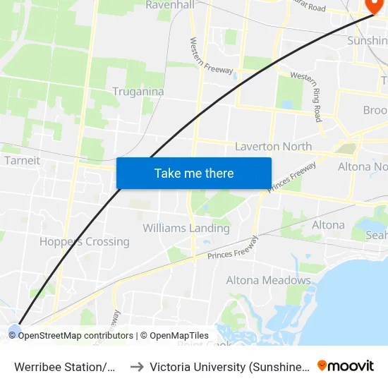 Werribee Station/Manly St to Victoria University (Sunshine Campus) map