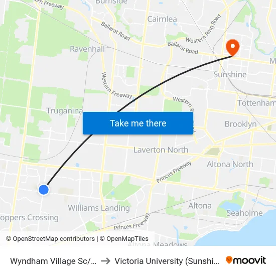 Wyndham Village Sc/Morris Rd to Victoria University (Sunshine Campus) map