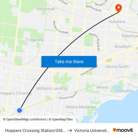 Hoppers Crossing Station/Old Geelong Rd (Hoppers Crossing) to Victoria University (Sunshine Campus) map