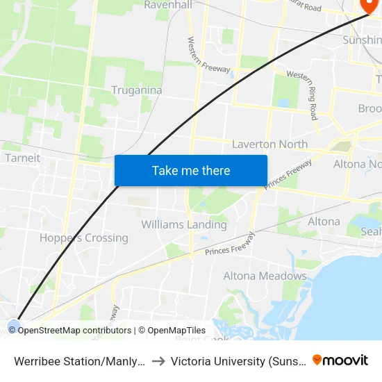 Werribee Station/Manly St to Victoria University (Sunshine Campus) map