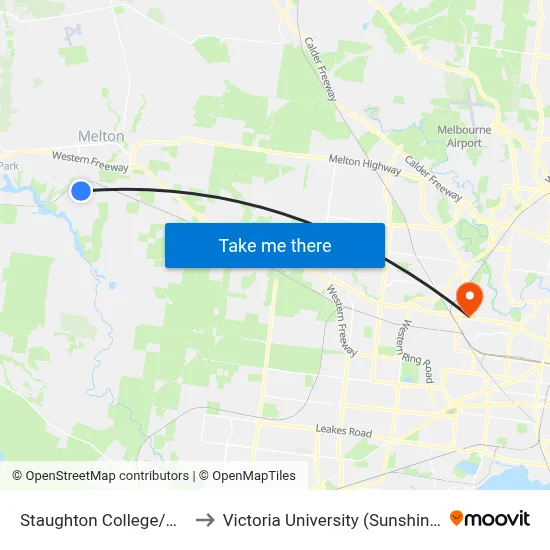 Staughton College/Wilson Rd to Victoria University (Sunshine Campus) map