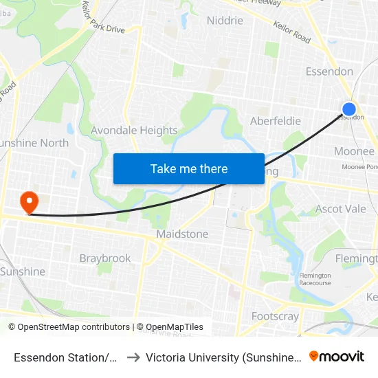 Essendon Station/Rose St to Victoria University (Sunshine Campus) map