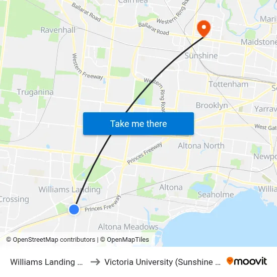 Williams Landing Station to Victoria University (Sunshine Campus) map