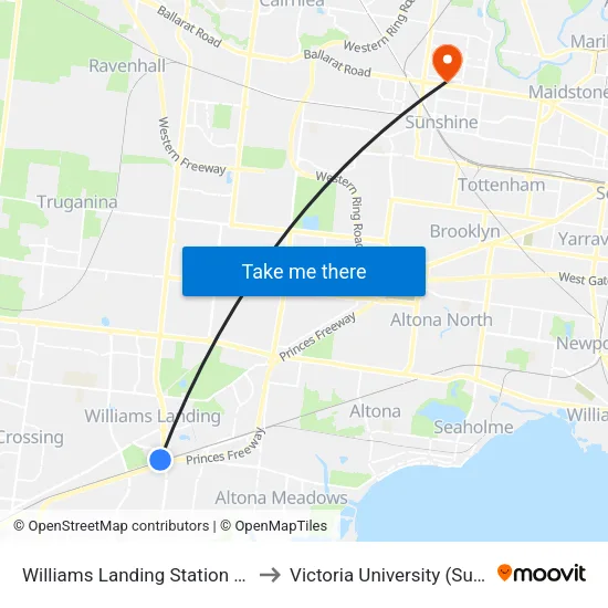 Williams Landing Station to Victoria University (Sunshine Campus) map