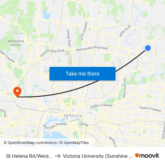 St Helena Rd/Weidlich Rd to Victoria University (Sunshine Campus) map