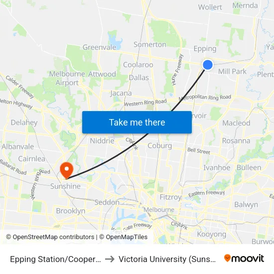 Epping Station/Cooper St to Victoria University (Sunshine Campus) map