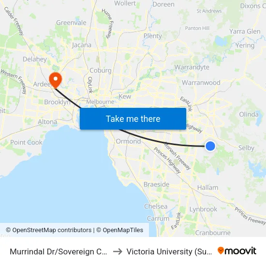 Murrindal Dr/Sovereign Crest Bvd to Victoria University (Sunshine Campus) map