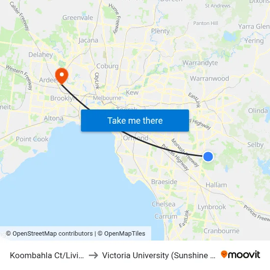 Koombahla Ct/Liviana Dr to Victoria University (Sunshine Campus) map