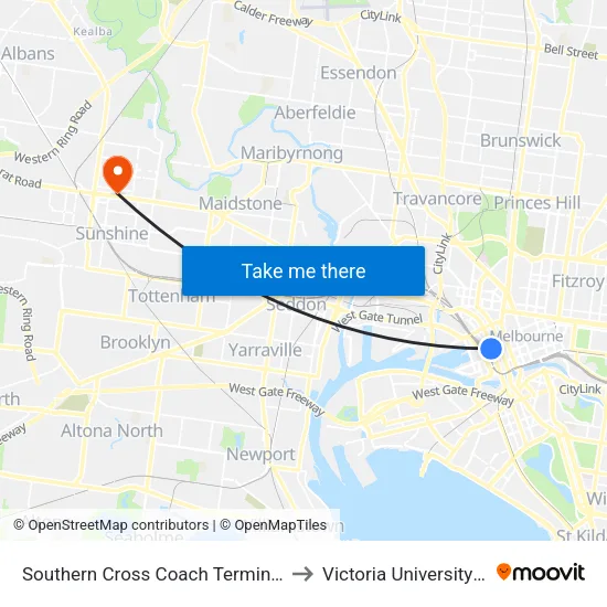 Southern Cross Coach Terminal/Spencer St to Victoria University (Sunshine Campus) map