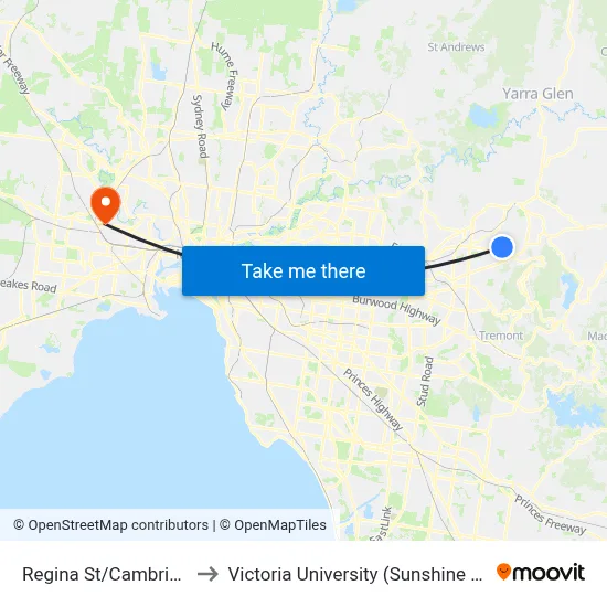 Regina St/Cambridge Rd to Victoria University (Sunshine Campus) map