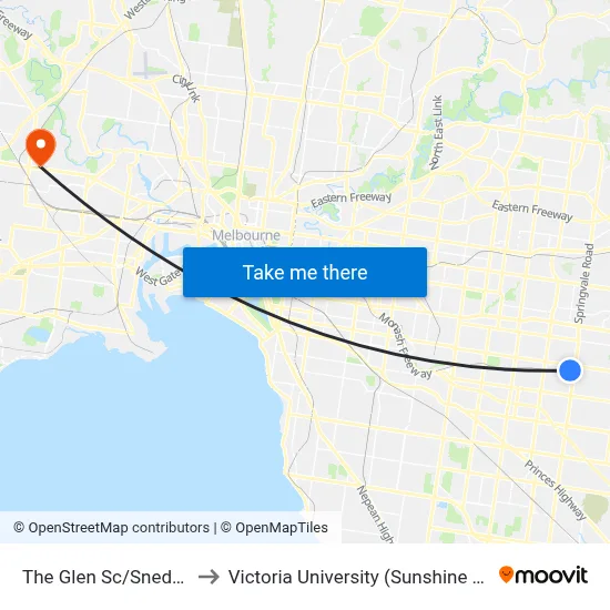 The Glen Sc/Snedden Dr to Victoria University (Sunshine Campus) map