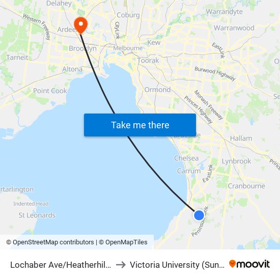 Lochaber Ave/Heatherhill Rd (Frankston) to Victoria University (Sunshine Campus) map