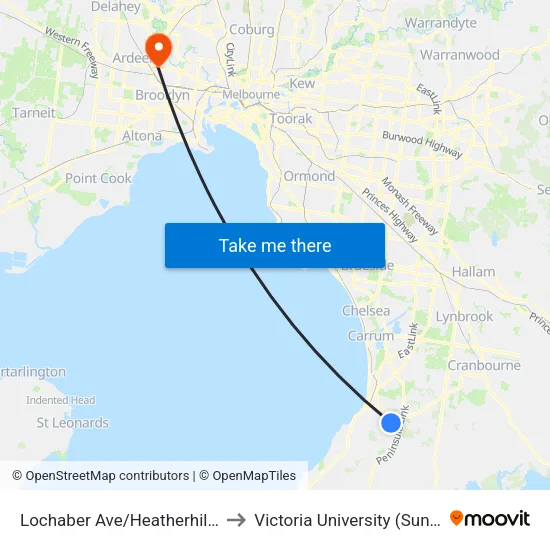 Lochaber Ave/Heatherhill Rd to Victoria University (Sunshine Campus) map