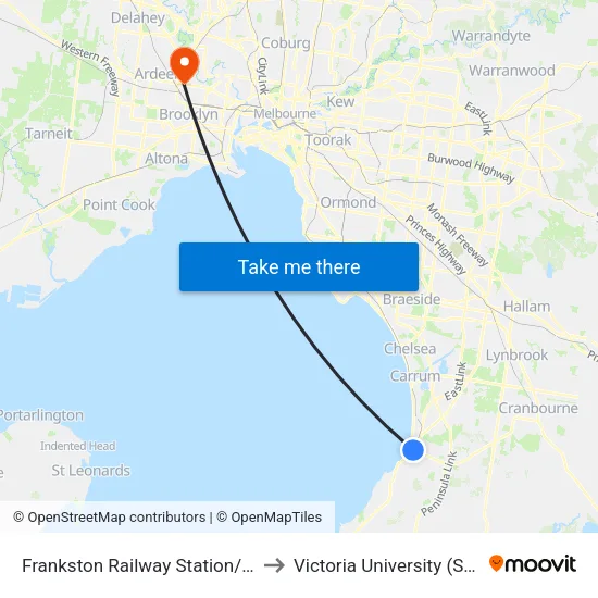 Frankston Railway Station/Young St to Victoria University (Sunshine Campus) map
