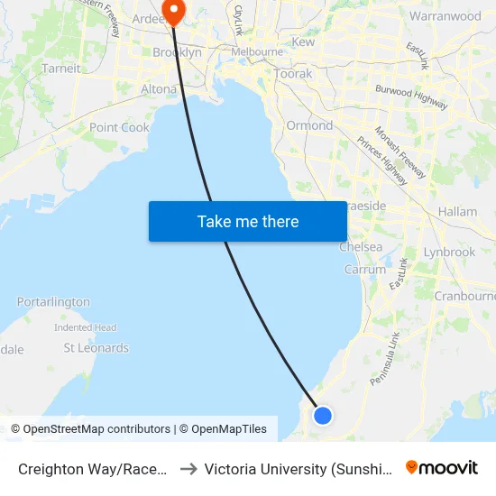 Creighton Way/Racecourse Rd to Victoria University (Sunshine Campus) map