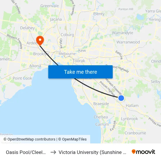 Oasis Pool/Cleeland St to Victoria University (Sunshine Campus) map