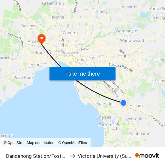 Dandenong Station/Foster St (Dandenong) to Victoria University (Sunshine Campus) map