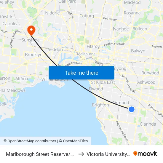 Marlborough Street Reserve/Marlborough St to Victoria University (Sunshine Campus) map