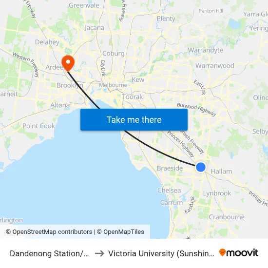 Dandenong Station/Foster St to Victoria University (Sunshine Campus) map