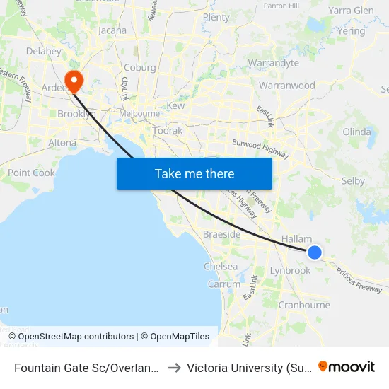 Fountain Gate Sc/Overland Dr to Victoria University (Sunshine Campus) map
