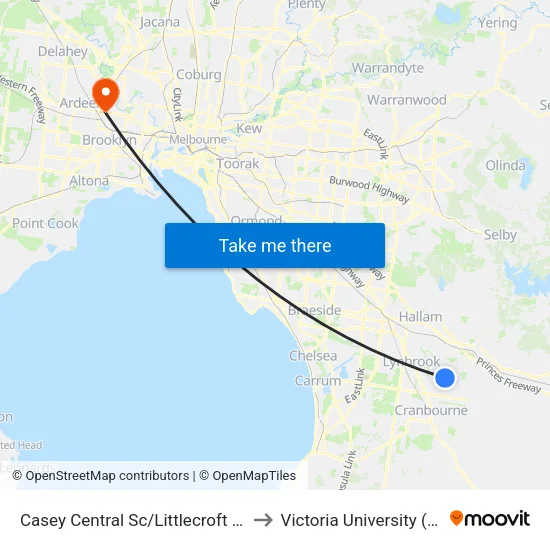 Casey Central Sc/Littlecroft Ave to Victoria University (Sunshine Campus) map