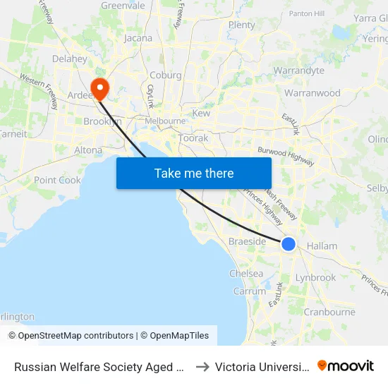 Russian Welfare Society Aged Home/Morwell Ave to Victoria University (Sunshine Campus) map
