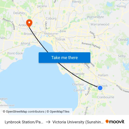 Lynbrook Station/Paterson Dr to Victoria University (Sunshine Campus) map