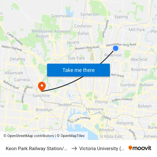 Keon Park Station/Keon Pde to Victoria University (Sunshine Campus) map
