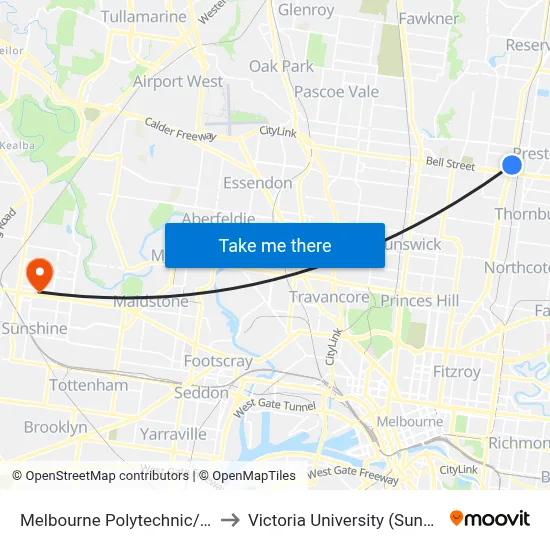Melbourne Polytechnic/St Georges Rd to Victoria University (Sunshine Campus) map