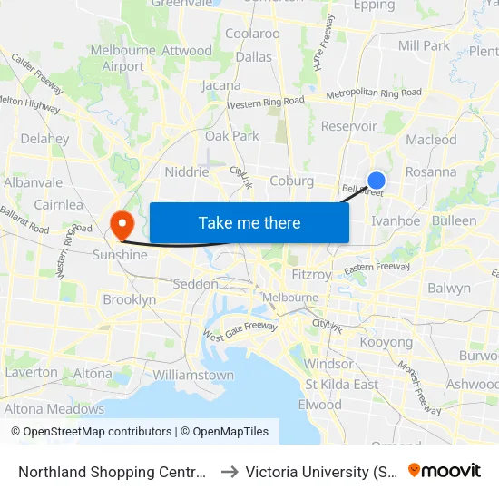 Northland Shopping Centre/Murray Rd to Victoria University (Sunshine Campus) map