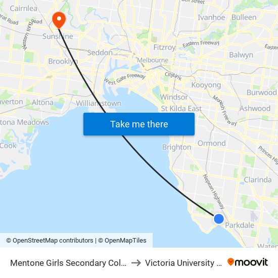 Mentone Girls Secondary College/Charman Rd (Mentone) to Victoria University (Sunshine Campus) map