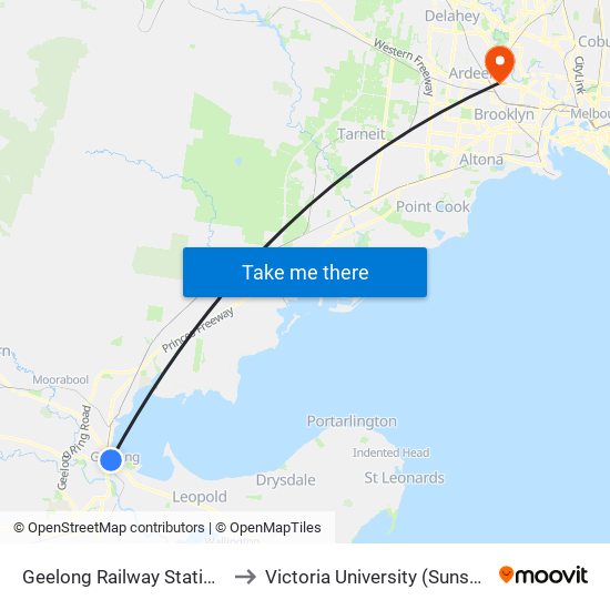 Geelong Railway Station (Geelong) to Victoria University (Sunshine Campus) map