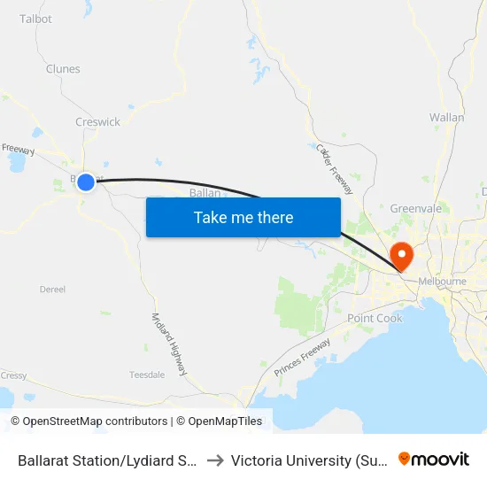 Ballarat Station/Lydiard St to Victoria University (Sunshine Campus) map