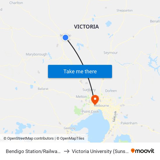 Bendigo Station/Railway Pl (Bendigo) to Victoria University (Sunshine Campus) map