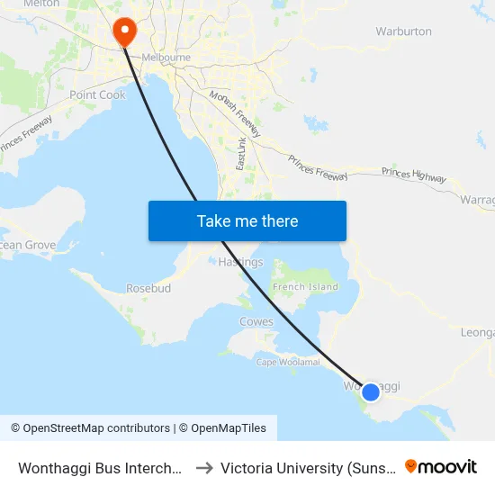 Wonthaggi Bus Interchange/Biggs Dr to Victoria University (Sunshine Campus) map
