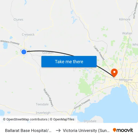 Ballarat Base Hospital/Drummond St N to Victoria University (Sunshine Campus) map