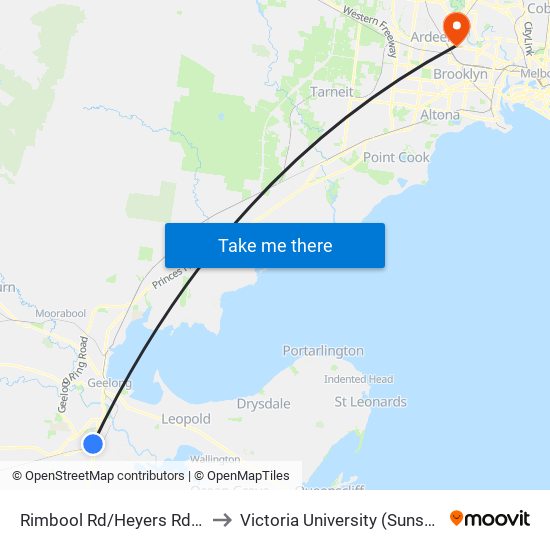 Rimbool Rd/Heyers Rd (Grovedale) to Victoria University (Sunshine Campus) map