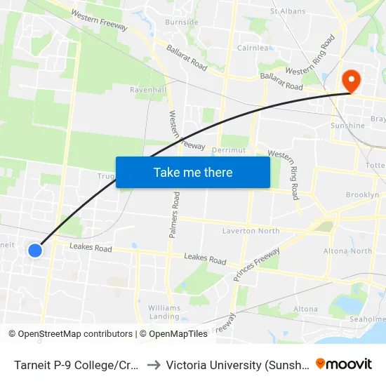 Tarneit P-9 College/Crossway Ave to Victoria University (Sunshine Campus) map