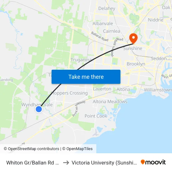 Whiton Gr/Ballan Rd to Victoria University (Sunshine Campus) map