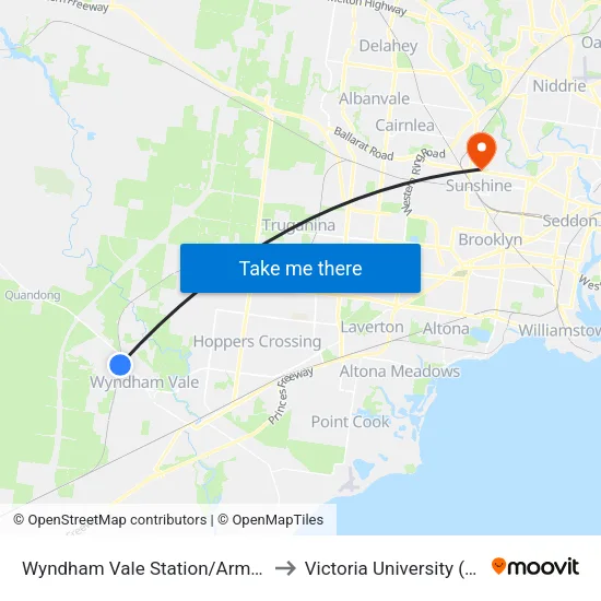 Wyndham Vale Station/Armstrong Rd to Victoria University (Sunshine Campus) map