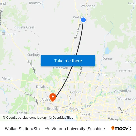 Wallan Station/Station St to Victoria University (Sunshine Campus) map