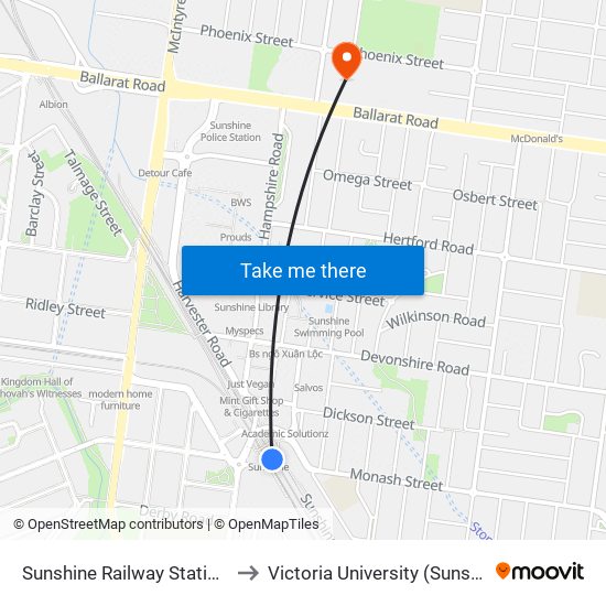 Sunshine Railway Station (Sunshine) to Victoria University (Sunshine Campus) map