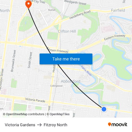 Victoria Gardens to Fitzroy North map