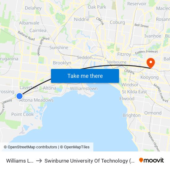 Williams Landing to Swinburne University Of Technology (Hawthorn Campus) map