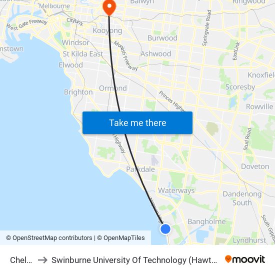 Chelsea to Swinburne University Of Technology (Hawthorn Campus) map