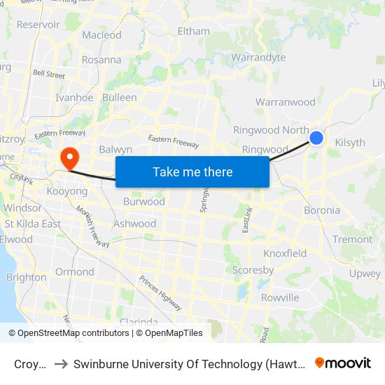 Croydon to Swinburne University Of Technology (Hawthorn Campus) map