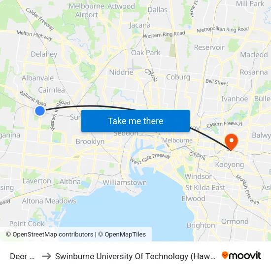 Deer Park to Swinburne University Of Technology (Hawthorn Campus) map