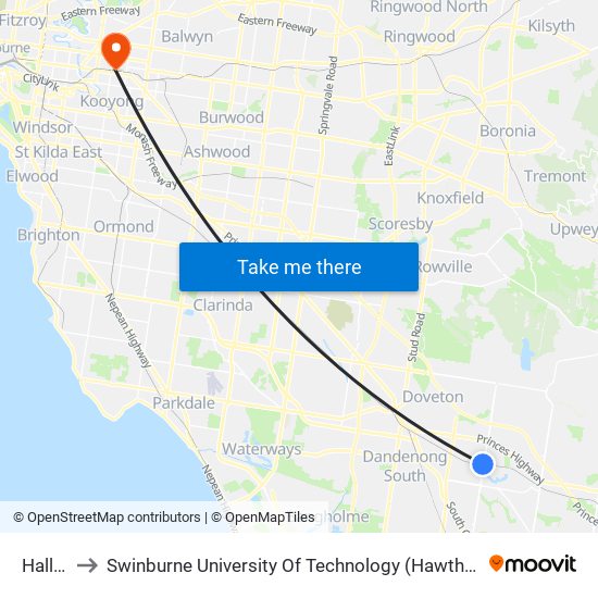 Hallam to Swinburne University Of Technology (Hawthorn Campus) map