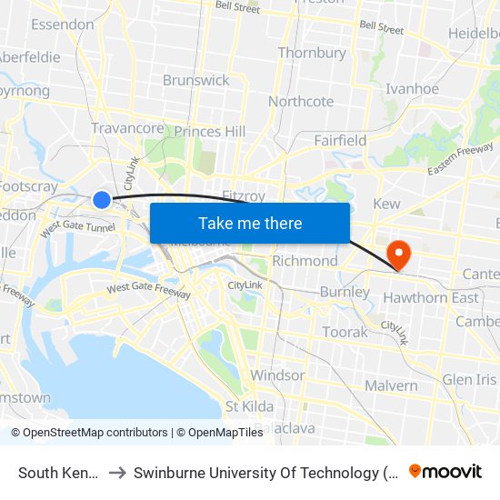 South Kensington to Swinburne University Of Technology (Hawthorn Campus) map